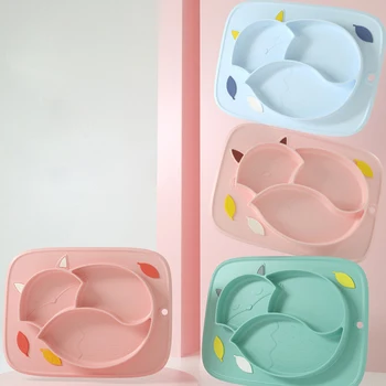 

1set Baby Silicone Plate Dish Cute fox Feeding Set Kids Dishes Spoon Waterproof Spill-Proof Suction Rotating Bowl Tableware Dish