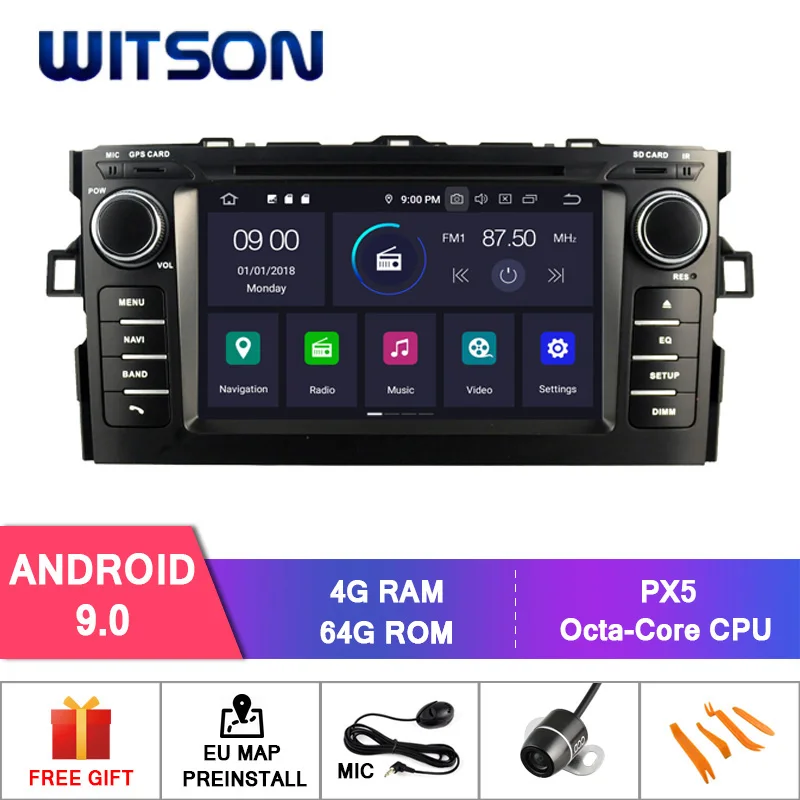 Top WITSON Android 9.0 IPS HD Screen for TOYOTA AURIS 2007-2011 CAR DVD GPS 4GB RAM+64GB FLASH 8 Octa Core STEREO+DVR/WIFI+DSP+DAB 0