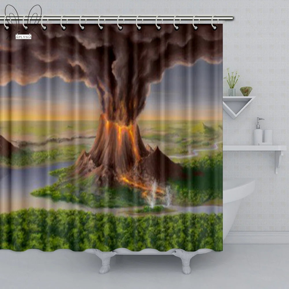 

Aplysia Volcano Lava Decor Shower Curtain 72 x 72 Inches Volcano Eruption Waterproof Washable Bathroom Accessories with Hooks
