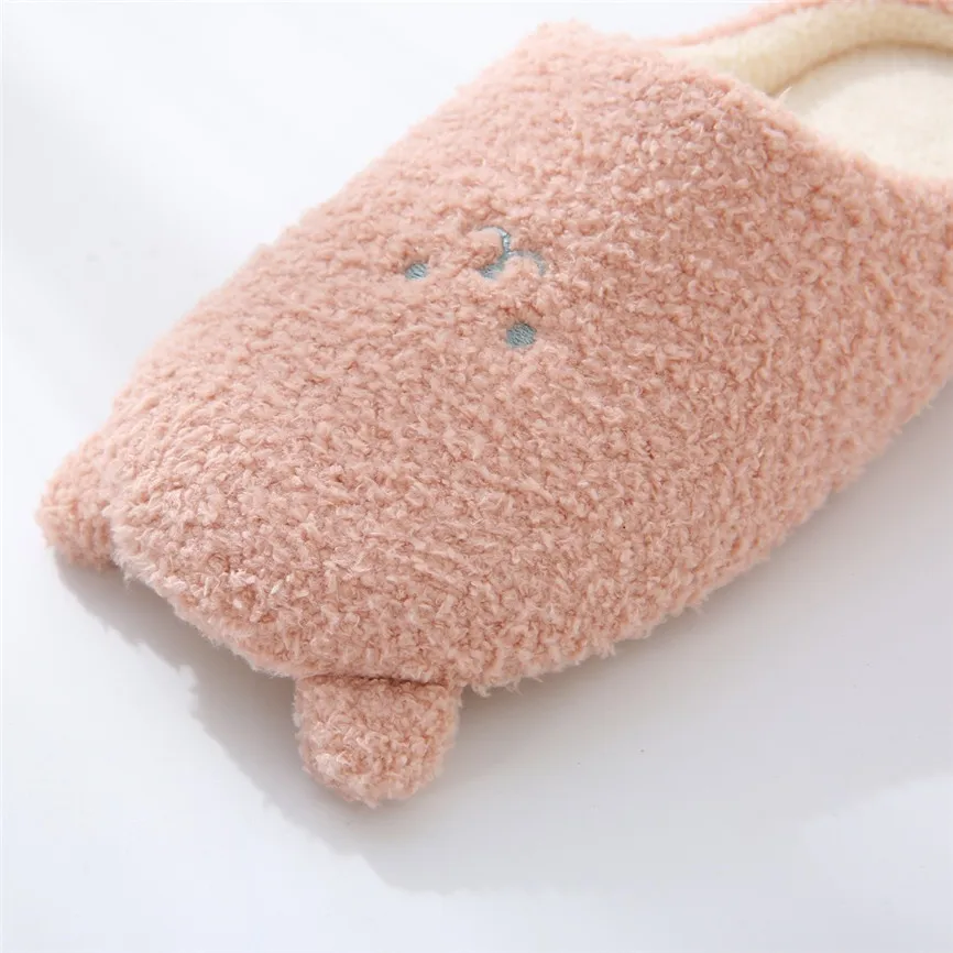 Cute Bear Cotton Slippers Women's Winter House Fur Slippers Slip-On Anti-Skid Female Flat With Soft Sole Shoes Snow Slippers 70