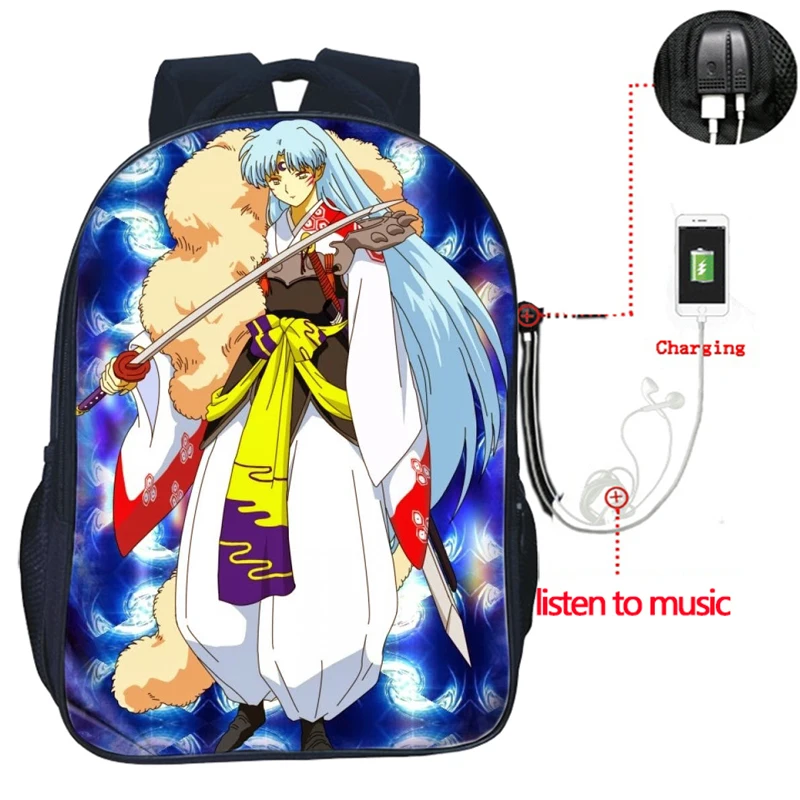 Inuyasha USB зарядка Рюкзак Хигураши Кагоме для мужчин и женщин рюкзаки для мальчиков и девочек школьные сумки для подростков