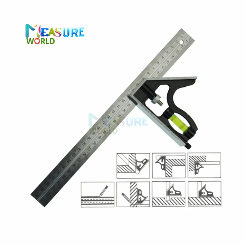 DIY Precise Stainless Steel Measuring Tools Aluminium Combination Mobile Square Workshop Hardware Angle Spirit Level 12"(300mm)