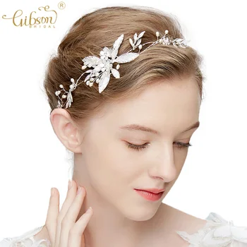 

Wedding Hair Vine Enamel Leaf Cluster Freshwater Pearl Bridal Bridesmaid Headbands Girl Headpiece