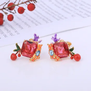 

Delicate Red Crystal Women Clip / Stud Earrings Fashion Jewelry 2020 Simple Enamel Gold Color Small Piercing Earrings EH042