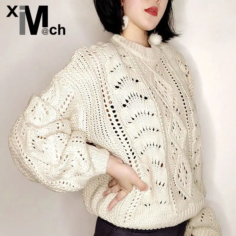 

xiM&M@ch Autum Winter New Fashionable Sweater Knit Long-Sleeve Loose fit Knitted Pull over KN08076F