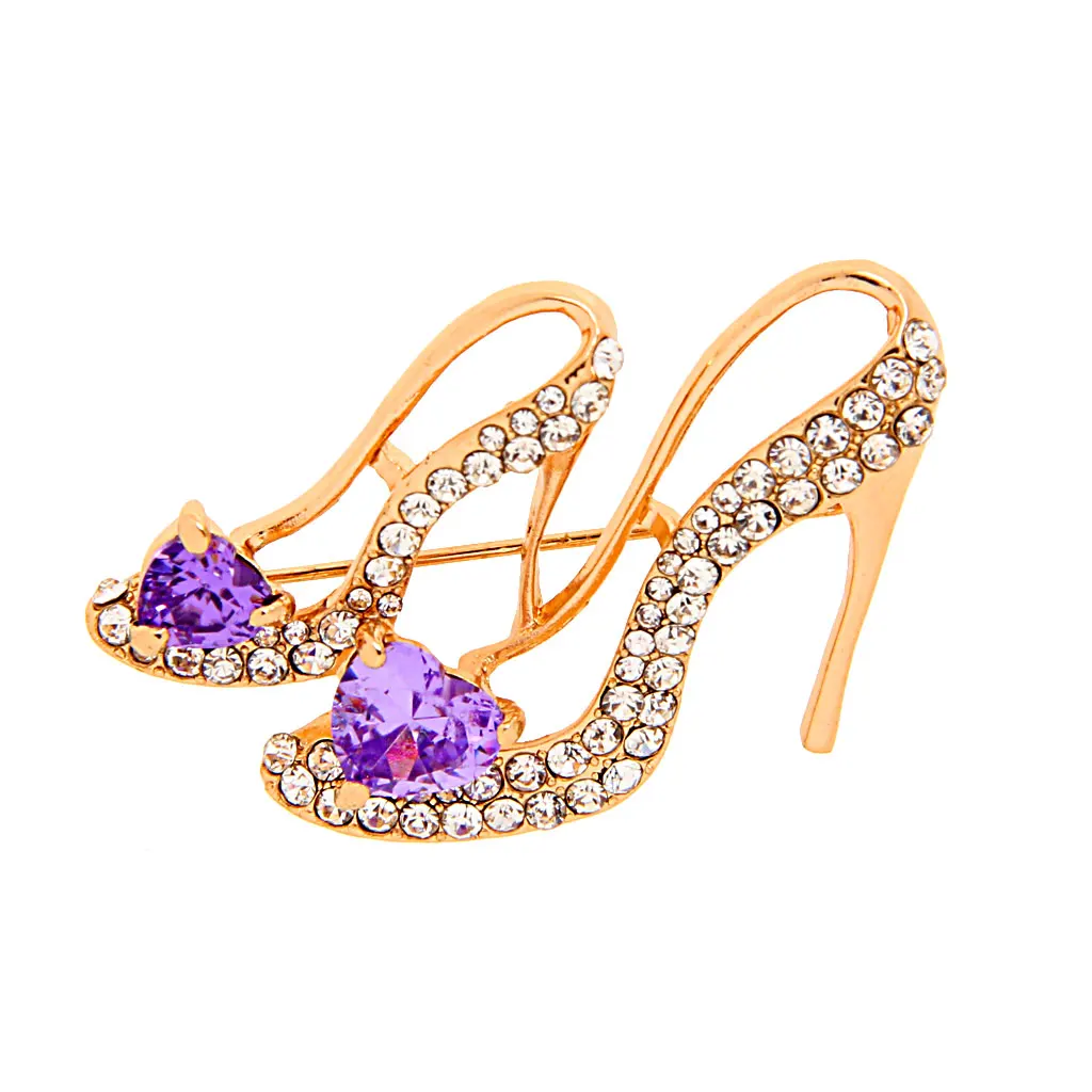 

Womens Purple Crystal Rhinestone High Heeled Princess Shoes Brooch Pin Gift