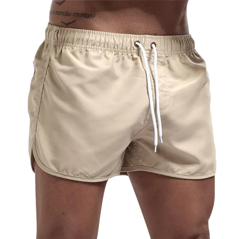 New Men Fitness Bodybuilding Shorts Man Summer Gyms Workout Male Breathable Mesh Quick Dry Sportswear Jogger Beach Short Pants - Color: Khaki