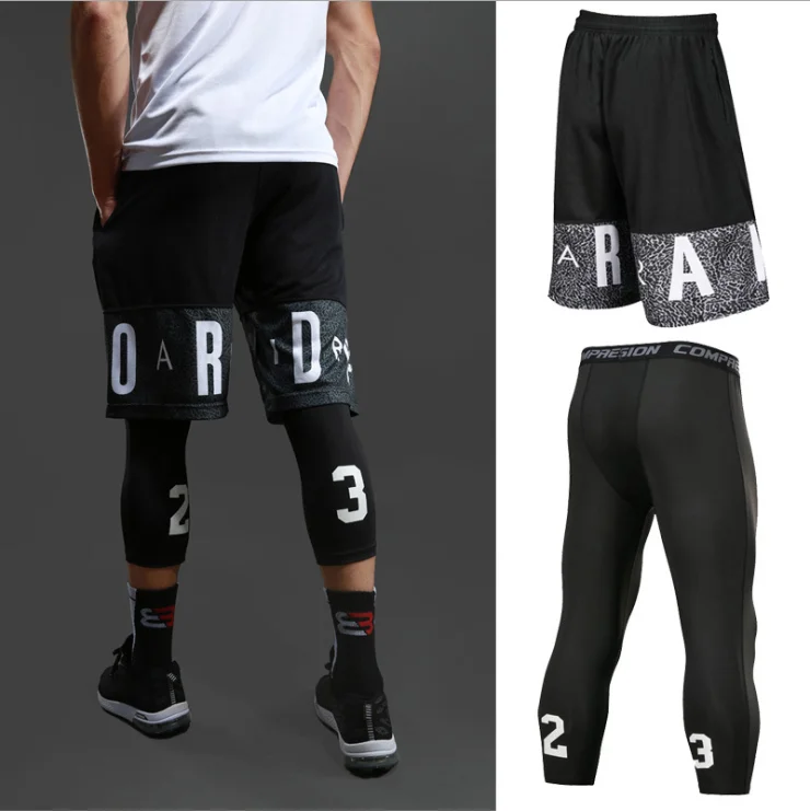 No, 23 apretado leggings elásticos altos hombre secado rápido transpirable fitness cinco punto deportes pantalones cortos de baloncesto Pantalones