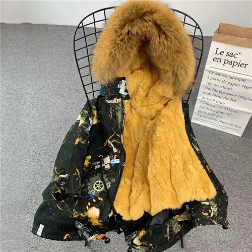 Gear shell-yellow Детская парка с большим меховым воротником Настоящий мех кролика, зимняя детская шубка для мальчиков и девочек, съемная подкладка, цветные детские меховые парки - Цвет: Gear shell-yellow