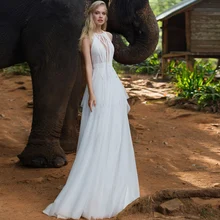 Honorable O-Neck Chiffon Wedding Dress with Ribbon Sleeveless Graceful A-Line Court Train Button Back Custom Made Robe De Mariée