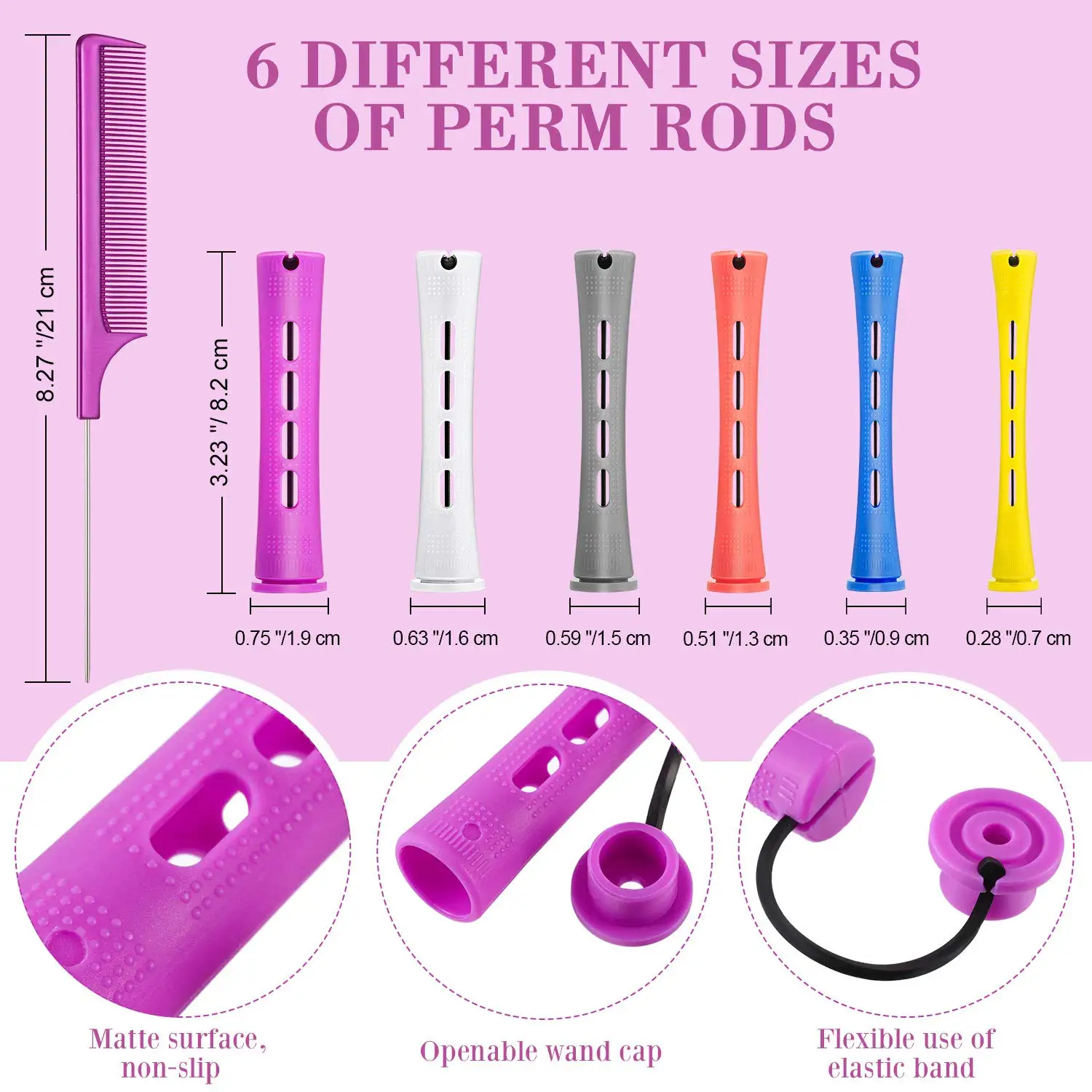 여성용 헤어 롤러, 헤어 파마 막대 세트, 긴 짧은 머리, 콜드 웨이브 막대, DIY 미용 스타일링 도구, 30 개, 7 가지 크기