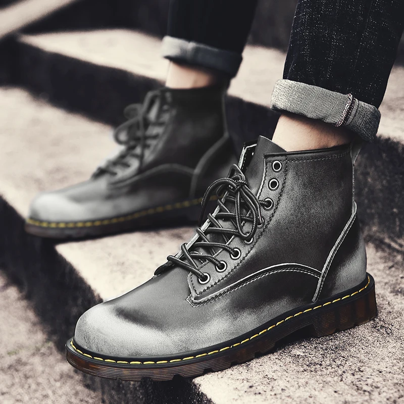 

Men Boots 2019 Hot Men Shoes Fashion Warm Fur Winter Autumn Leather Footwear For Man New High Top Canvas Casual Shoes Men