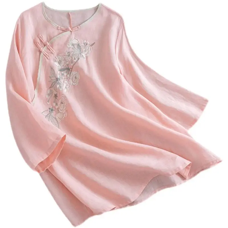 New Retro Chinese Women Blouse Traditional Vintage Oblique Shirt Zen Summer Oriental Woman Tops Mandarin Collar Cheongsam
