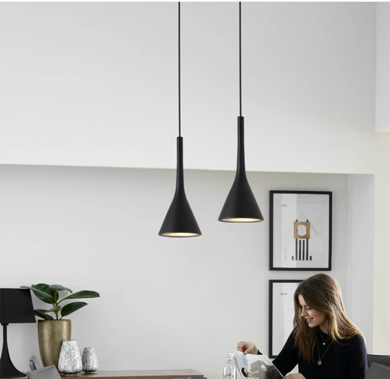 H293006f589a1412197ff7138e4cb4cf5S Modern Led Pendant Lights Black White E27 for Kitchen Fixtures Bedroom Table Dining Room Hanging Lamp Lampshade Home Chandelier