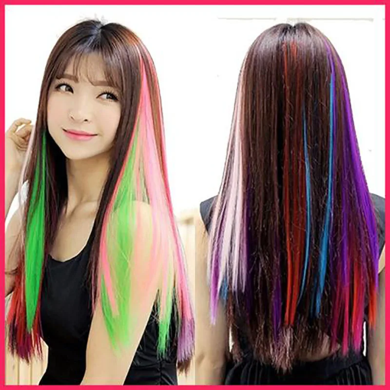 Цветные полоски длинные прямые одинарный зажим в одной части волос для наращивания Жаростойкие женские части волос синтетические волосы