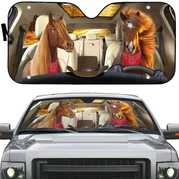 

INSTANTARTS Funny Animal Horse Driving Pattern Car Accessories Universal Car Windshield UV and Heat Car Sun Shade for Windshield