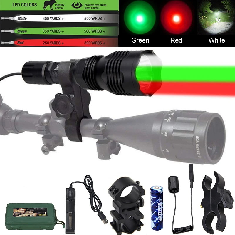 Red dot Laser Sight Scope Mounts 350 Yards Green Red LED Torch Hunting Light