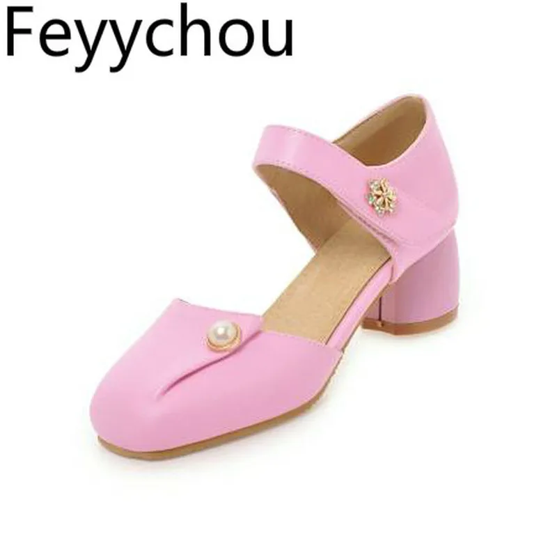 

Women Pumps High Heel Shoes Square Toe Spring Autumn Hook Loop D'Orsay Two-piece Thick Heel 2019 New Sexy Fashion Pink White