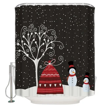 

Winter Snowman Red House And Abstract Tree Polyester Fabric Shower Curtain