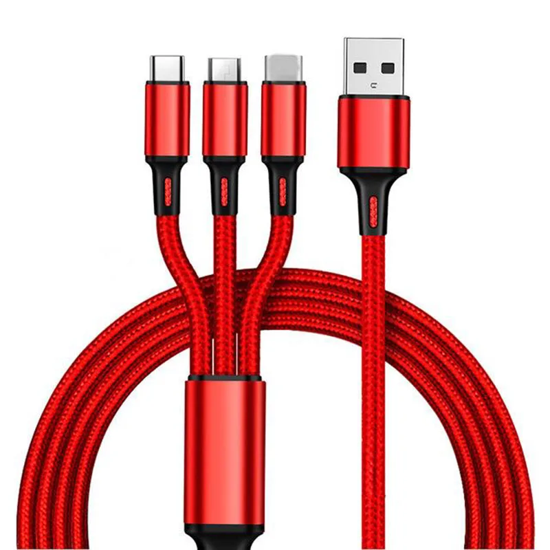 

3 In 1 Nylon Braided Fast USB Cable For iPhone 12 11 XS XR 8 7 Micro USB Data Cable USB C Type-C Wire For Huawei Samsung Xiaomi