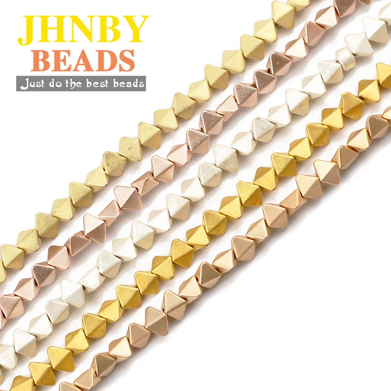 

JHNBY Matte Prismatic/Rhombus Gold Hematite Natural Stone 6x5mm Spacer Loose Beads For Jewelry Making Diy Accessories Findings