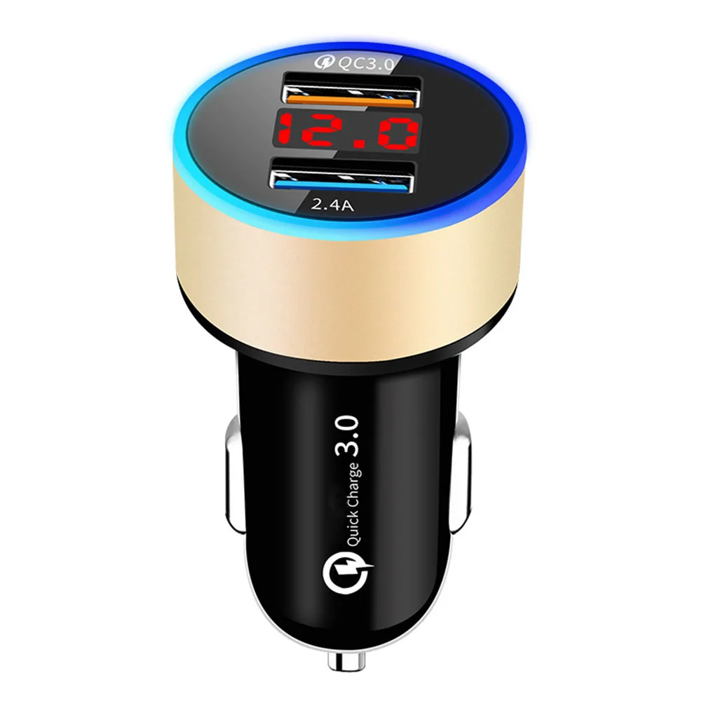 1 шт., DC12V-24V, USB, два порта, цифровой дисплей, автомобильное зарядное устройство, запчасти для прикуривателя - Название цвета: Gold