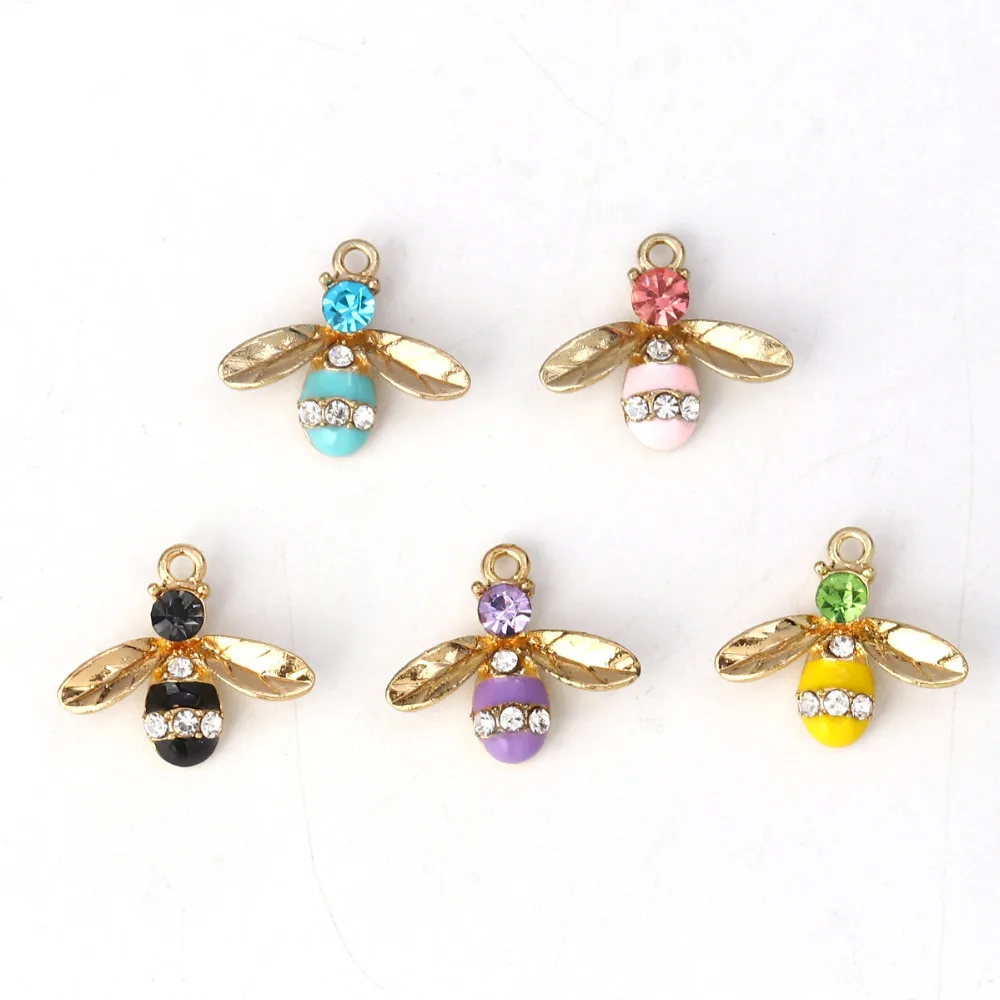 

Doreen Box Zinc Based Alloy Charms Pendant Bee Animal Golden Blue Clear Rhinestone Enamel DIY 17mm( 5/8") x 15mm( 5/8"), 10 PCs