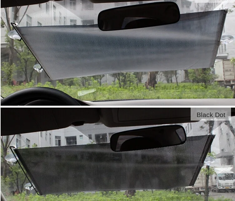 

50*125cm UV-proof Car Windshield Sunshade Black Dots Retractable Thermal Insulation Shrinkable Retractable Sunshade Curtain