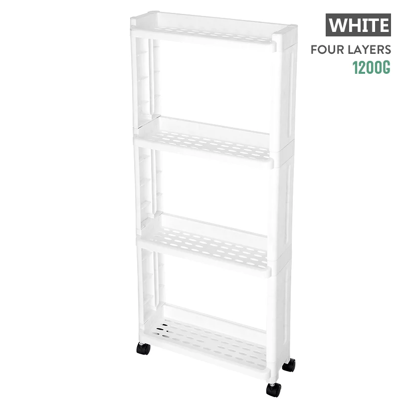 4 Layer-White Кухня стеллаж для хранения холодильник боковой рамы 2/3/4 слоя съемный, колесных ванная комната стеллаж для хранения зазор рамы кронштейн стойка для слотов - Цвет: 4 Layer-White