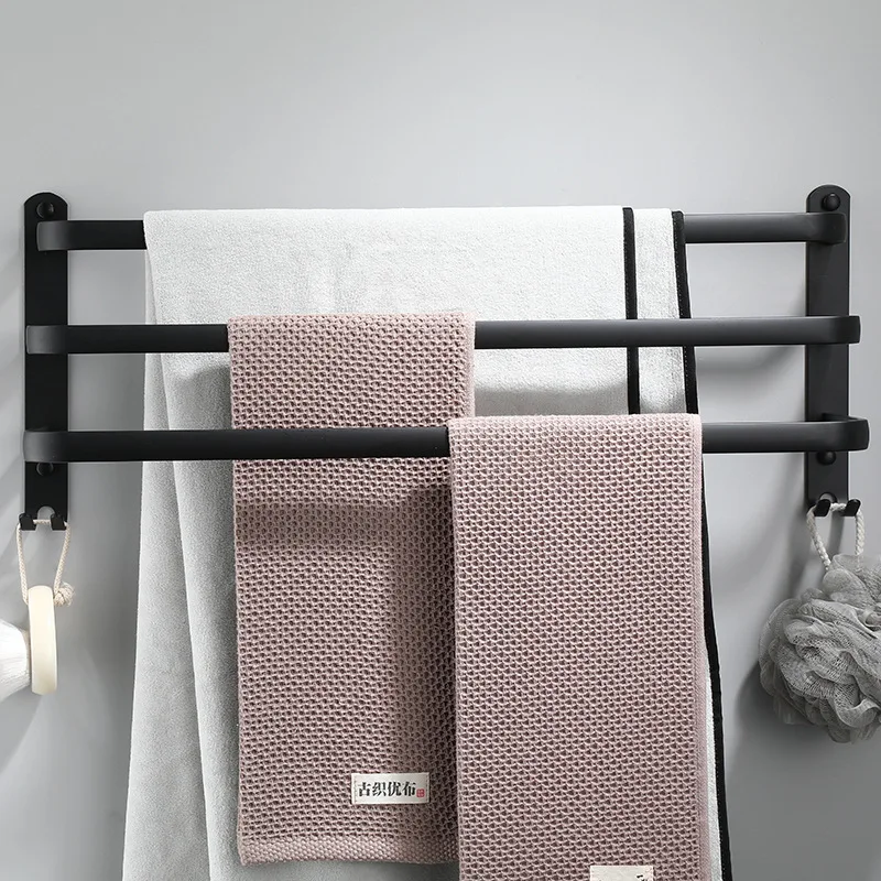 Bakicth Towel Hanger Wall Mounted Towel Rack Bathroom Space Aluminum Fashion White Bar Rail Matte White Holder