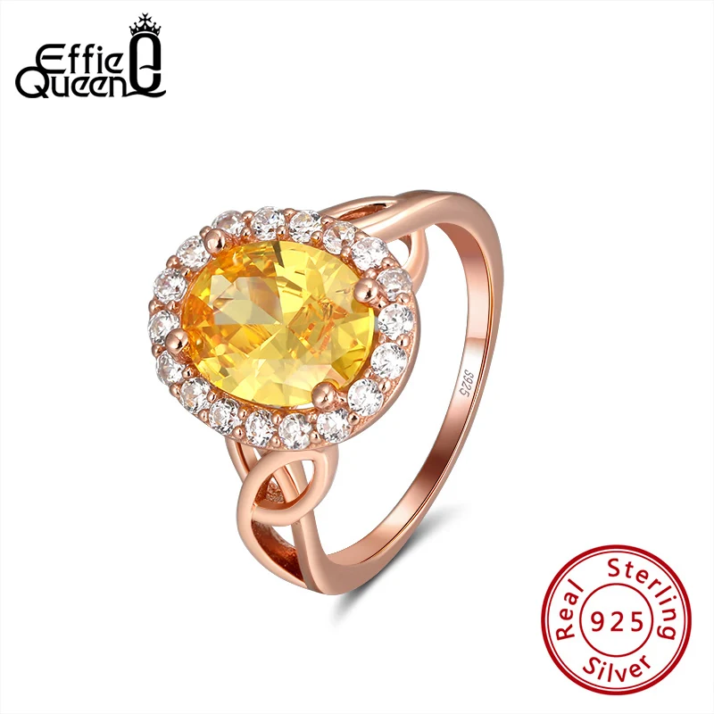 

Effie Queen Women Shining Engagement Rings with Yellow Crystal Stone Round AAAA Zircon 925 Silver Ring Jewelry Gift DSR174