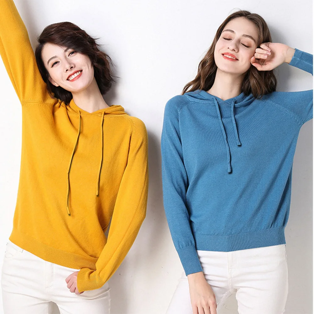 

Women Oversize Basic Knitted Sweater Female Solid With Hat Collar Pullovers Warm Jumper 2019 New Arrival Hooded Clothes