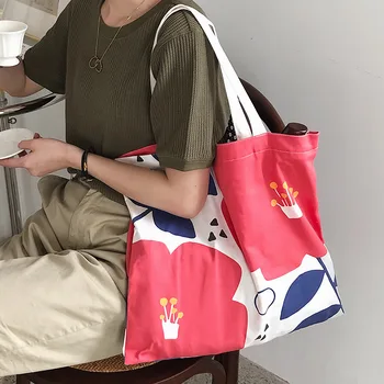 

Summer Floral Over Large Tote Bag for Beach Teenager Youth Ecology Fabric Casual Big Capacity Shopping Shopper Bag for Women