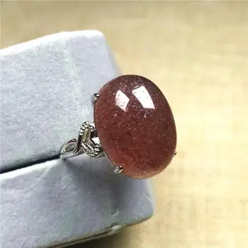

Genuine Natural Red Strawberry Quartz Ring Jewelry For Women Man Crystal Silver 18x14mm Beads Stone Love Adjustable Ring AAAAA