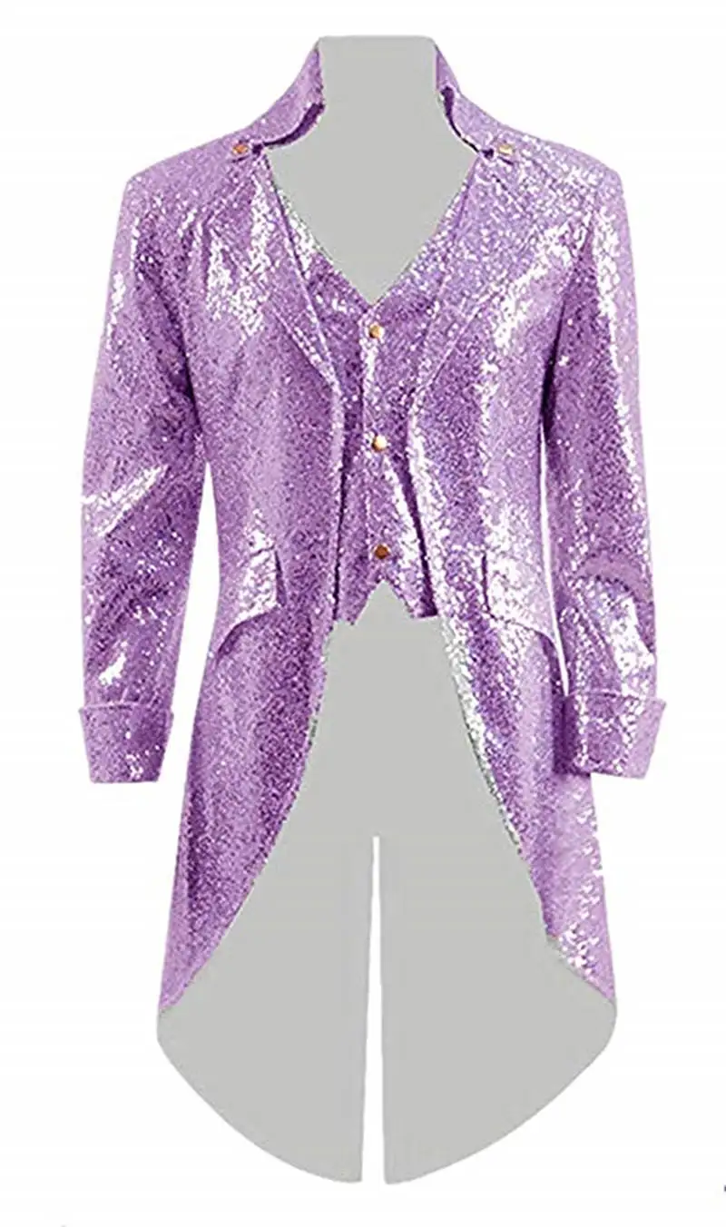 Блестящий Рождественский Красный Длинный блейзер с блестками, вечерние куртки для мужчин и женщин, карнавальный костюм, магическое шоу, бар, стимпанк пиджак-фрак - Цвет: Lavender