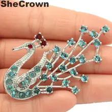 58x33 мм длинный большой тяжелый создан Павлин Форма насыщенный Синий Аквамарин Рубин CZ Подарок серебряная брошь