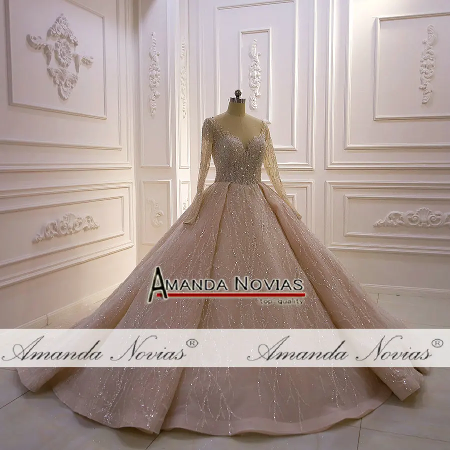 Потрясающее полное бисерное свадебное платье с длинными рукавами Дубай