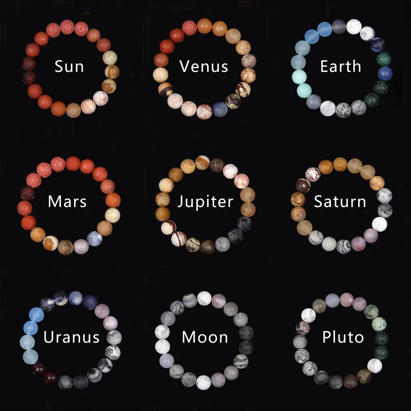 

Universe Eight Planets Bracelet Men Natural Stone Solar system Beads Bracelet for Women Jewelry Yoga Chakra Lover blue bracelets