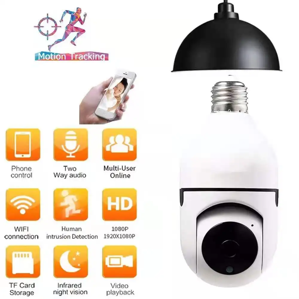 E27 Lamp Bulb Camera 2MP 1080P Wireless PTZ WIFI IP Camera Home Security Baby Monitor