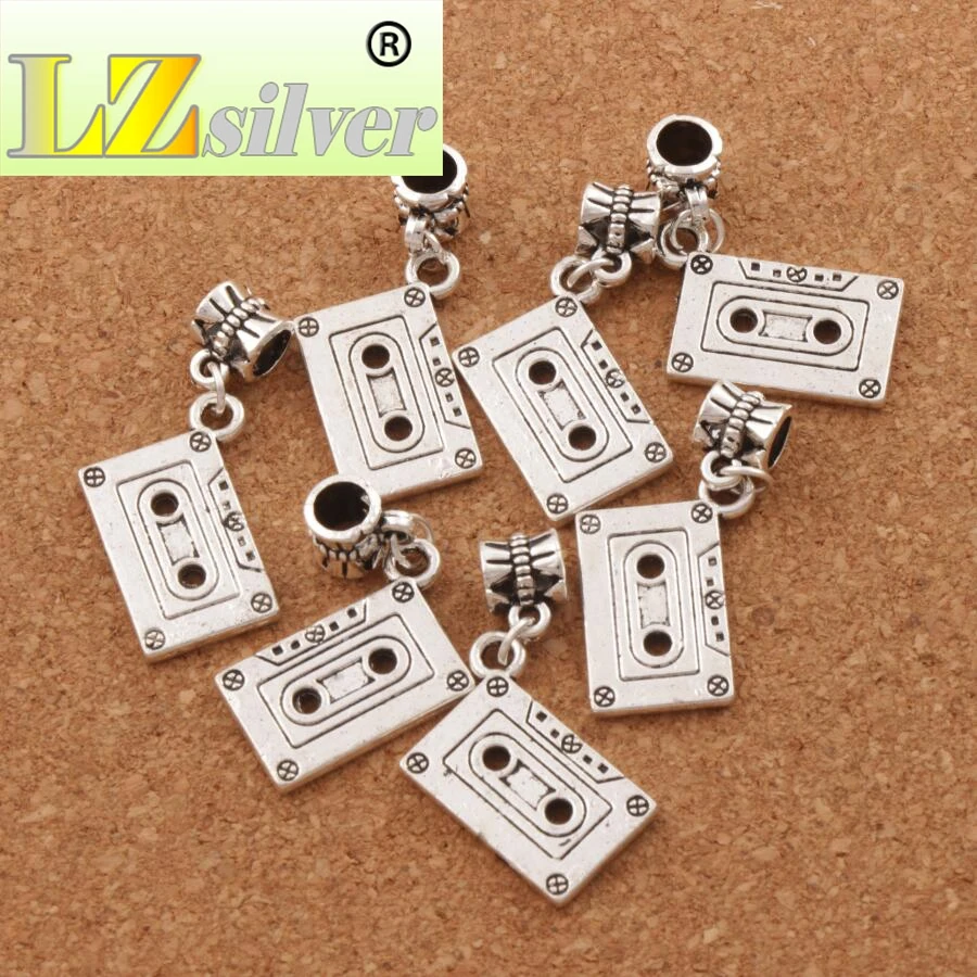 Music Cassette Tape Charm Beads 100pcs zinc alloy Dangle Fit European Bracelets B258 37.8X16.2mm