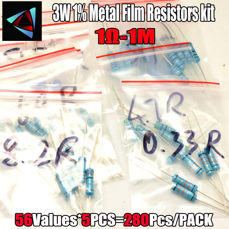 1R 1M ohm 3W 1% DIP металлический пленочный резистор 56valuesX5pcs = 280pcs резисторы набор пакет