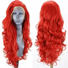 Красный волнистый синтетический 13*3 парик фронта шнурка, ручная вязка, термостойкие волокнистые волосы, натуральные волосы, Расставание для женщин, парики на каждый день