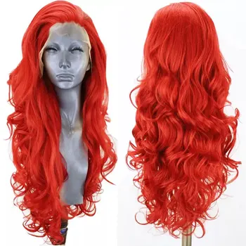 

Red Body Wave Synthetic 13*3Lace Front Wig Hand Tied Heat Resistant Fiber Hair Natural Hairlne Free Parting For Women Daily Wigs