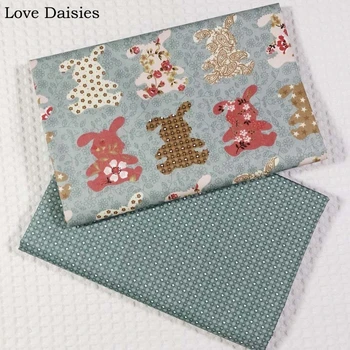 

100% Cotton Twill Cartoon GREEN Flower Floral Rabbit Heart Fabric Kids Bedding Sheet Apparel Dress Handwork Decor Craft