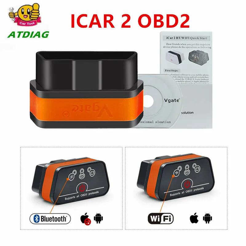 Диагностический сканер Vgate icar2 Bluetooth OBD2 ELM327 OBD 2 Мини для Android/ПК считыватель