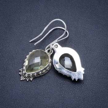 

Natural Green Amethyst Handmade Unique 925 Sterling Silver Earrings 1.5" A2322