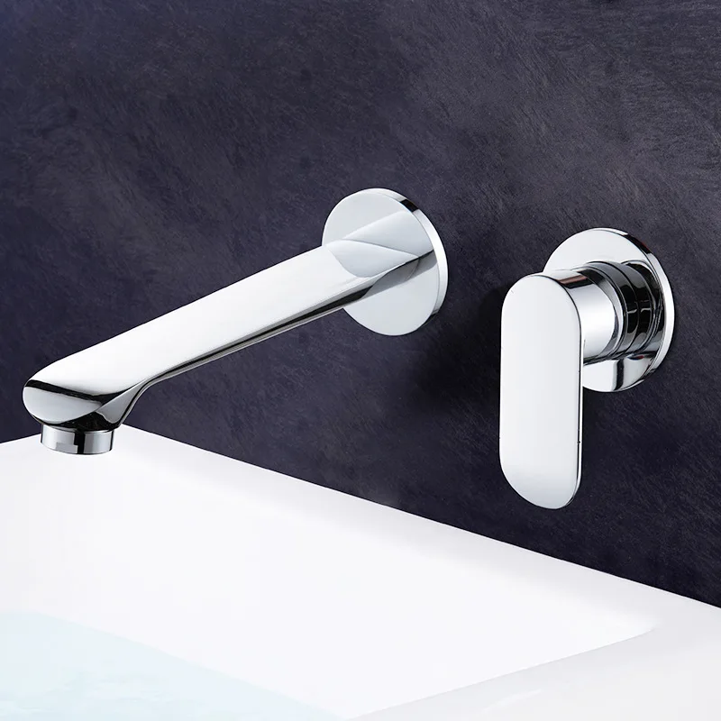 

All Copper In-wall Concealed Basin Faucet Hotel Household Black Embedded Wall-out Wash Bathtub Faucet