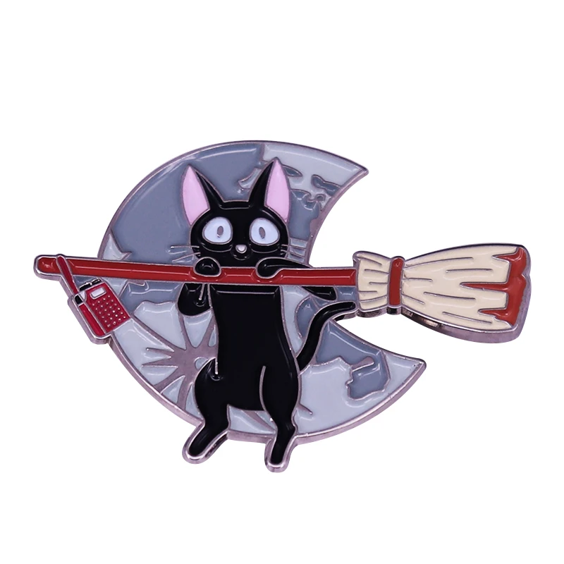 Broomstick Jiji Cat Pin Kiki's Delivery Service Anime Film Fans Fantasy Addition