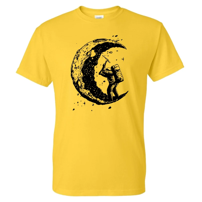 Women Men Fashion digging the Moon Pattern Print Short Sleeve Straight T Shirt O-Neck Tshirt Cotton | Мужская одежда