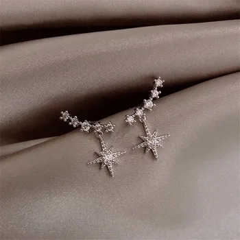 

925 Sterling Silver Piercing Crystal Star Charm Stud Earring For Women Earrings Wedding Jewelry pendientes eh317